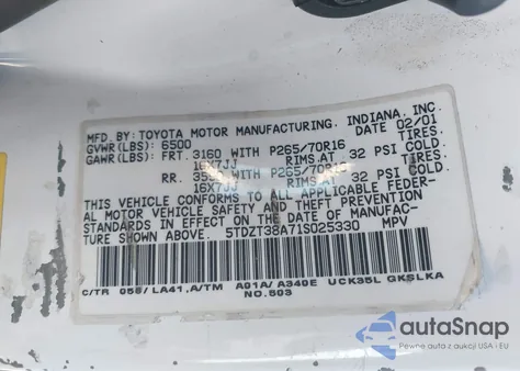 2001 Toyota Sequoia Limited V8 from USA, damaged, VIN 5TDZT38A71S025330